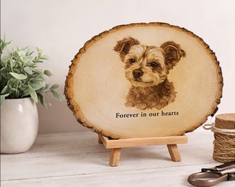 Personalized Pet Memorial Wood Slice, Dog Portrait Engraving, Custom Dog Loss Gift