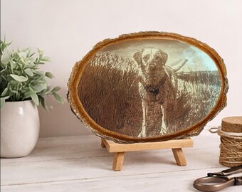 Custom Engraved Pet Portrait on Wood Slice, Personalized Dog Memorial or Pet Keepsake Gift
