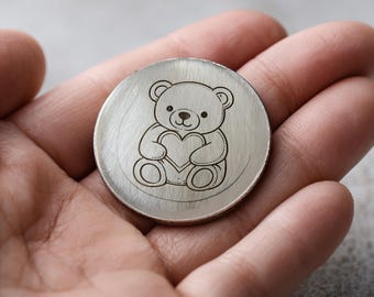 Pocket Hug Coin Teddy Bear Stainless Steel Comfort Gift