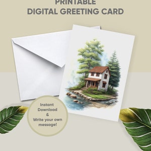 Cartão digital para impressão – download instantâneo, ilustração da casa da vila