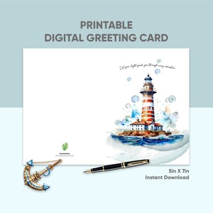 Cartão de felicitações imprimível 5x7 - tema Farol