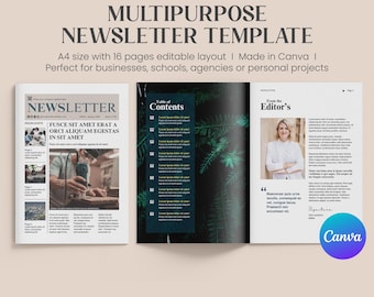 A4 Newsletter Template – 16 Page Editorial Layout (Canva, Instant Download)