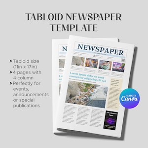 Tabloid Newspaper Template - Editorial, Corporate, Business, Instant Download, Canva Template