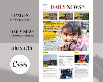 Modello di giornale Daily News - Tabloid, Editoriale, Commerciale, Download immediato, Modello Canva