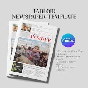Canva Tabloid Newspaper Template - Editorial, Corporate, Business, media template, newspaper format, Editable template