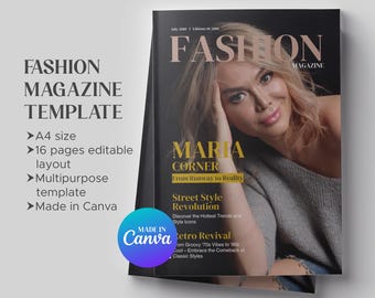 Fashion Magazine Canva Template – Editable Multipurpose Layout, A4 Size, Instant Download
