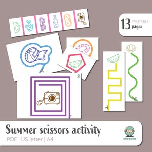 Summer Scissor Skills Printable for Preschoolers - Montessori Fine Motor Practice - PDF Download