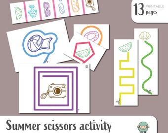 Summer Scissor Skills Printable for Preschoolers - Montessori Fine Motor Practice - PDF Download