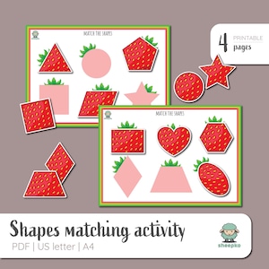 Strawberry Shapes Matching Activity For Toddlers - Montessori Homeschool And Preschool Printable Materials - Instant Download PDF