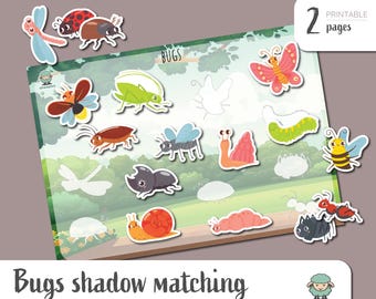 Bugs Shadow Matching Game, Montessori Toddler Activity (Printable Pages)