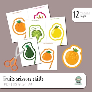 Fruit Scissors Skills Worksheets for Toddlers - Printable Materials for Preschoolers - Montessori Fine Motor Practice - Instant Download PDF
