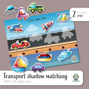 Transportation Sorting Game, Shadow Matching Activity, Home And Preschool Printable Busy Book, Montessori Early Learning, Downloadable Files