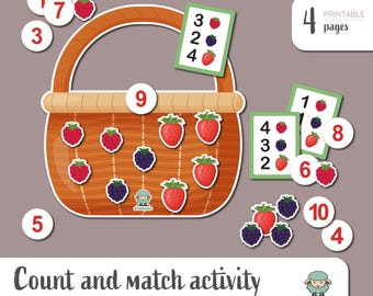Count and Match Activity for Toddlers – Montessori Preschool Math Printable – Homeschool Learning PDF – Numbers Recognition Game