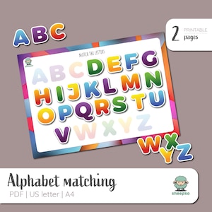 Alphabet Matching Activity Sheet, ABC Match, Alphabet Learning, Montessori Materials, Toddler Busy Book Page, Printable, Instant Download