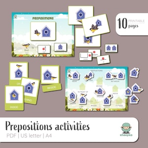 Atividade de preposição, correspondência de preposições, cartões imprimíveis de palavras posicionais, atividades de aprendizagem para educação domiciliar, arquivo digital para download