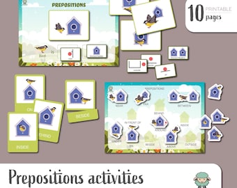 Preposition Activity, Preposition Matching, Positional Words Printable Cards, Learning Activities For Homeschool, Digital Downloadable File