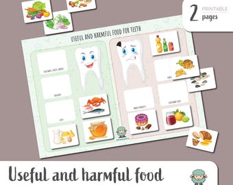 Useful And Harmful Food For Teeth, Early Learning For Toddlers, Homeschool Materials, Montessori,  Printable, Instant Download