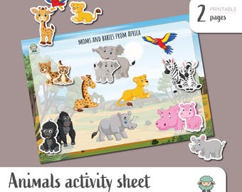 Animals Matching Activity Sheet, Early Learning (Printable PDF)