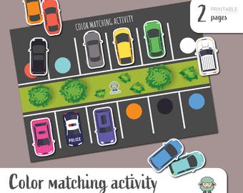 Cars Color Matching Game – Montessori Printable for Toddlers – Preschool Homeschool Activity – Instant PDF Download