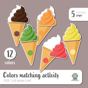 Farbabstimmung der Eiscreme-Aktivität für Kleinkinder - Montessori druckbares PDF für das Lernen zu Hause