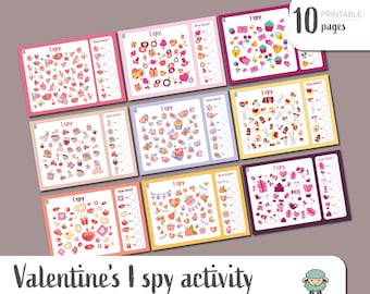 Valentine's I Spy Activity, Toddler Counting Learning, Counting Activity Sheets, Printable Home Learning, Instant Download