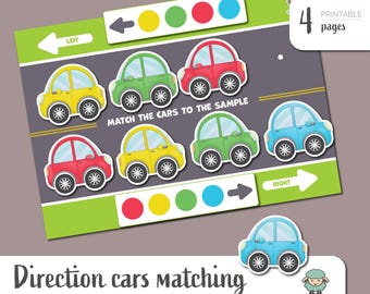 Cars Direction Matching Game – Montessori Printable Materials for Toddlers – Preschool and Homeschool Activity – Instant PDF Download