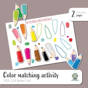 Pencils Color Matching Activity For Toddlers - Montessori Homeschool Printable Materials - Instant Download PDF