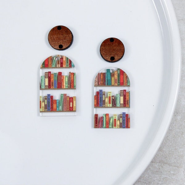 Bookshelf earring blanks, book acrylic earring blanks for jewelry maker, DIY earrings, wholesale earring blank, book lover earrings, wood