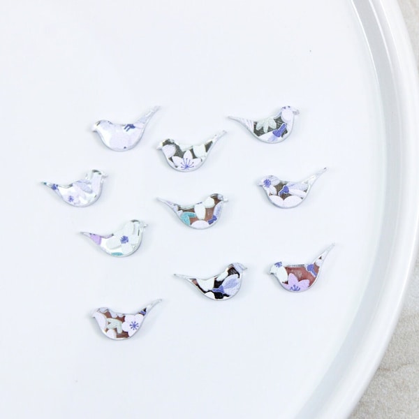 Floral bird stud earring blanks, purple floral mirrored acrylic earring blanks, wholesale earring blank for jewelry makers, DIY stud earring