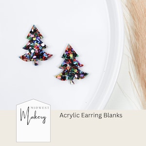 Chunky Glitter Christmas tree earring blanks, tinsel tree acrylic earring blanks, Christmas glitter acrylic earring blanks, jewelry supplies