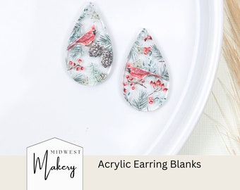 Ebauches de boucles d&#39;oreilles cardinales, ébauches de boucles d&#39;oreilles en acrylique en forme de larme, ébauches de boucles d&#39;oreilles acryliques de Noël, fournitures de bijoux oiseau rouge, boucle d&#39;oreille en gros