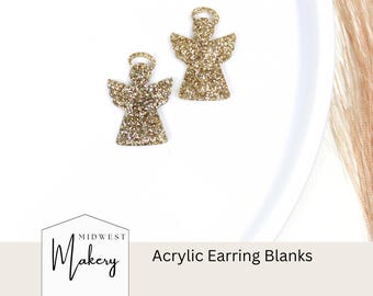 Gold glitter angel earring blanks, angel acrylic earring blanks, Christmas jewelry supply, wholesale earring blanks, DIY earring supplies
