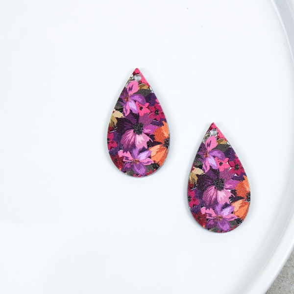 Watercolor floral earring blanks, jewel toned acrylic earring blanks for jewelry makers, DIY earrings, wholesale jewelry blanks, supplies