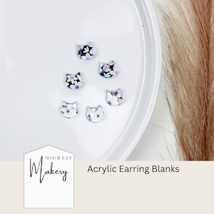 Cat earring blanks, Cat face acrylic earring blanks, wholesale earring blanks for jewelry makers, DIY stud earrings, kitten earring blanks
