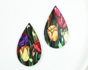 Tulip earring blanks, stained glass earring blanks for jewelry maker, DIY earrings, wholesale earring blank, tulip earring blank teardrop