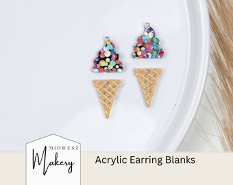 Ice cream cone earring blanks, acrylic earring blanks, summer themed earring blanks, jewelry supply, wholesale earrings for earring makers