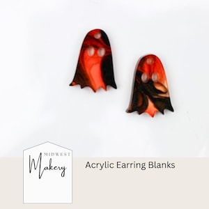 Orange and black Ghost earring blanks, Halloween acrylic earring blank, DIY earrings, wholesale earring blanks, earring supplies for maker