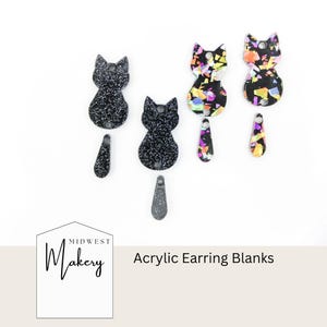 Halloween Cat earring blanks, Cat acrylic earring blanks, Halloween earring blanks, jewelry supply, wholesale earrings for fall, black cat