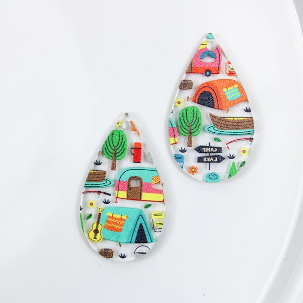 Camper earring blanks, camping acrylic earring blank for jewelry maker, DIY earring, wholesale earring blank, nature lover earrings teardrop