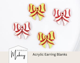 Baseball earring blank, sports bow acrylic earring blank, wholesale earring blank for jewelry maker, DIY earring, Softball bow blank