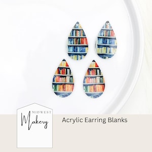 Book shelf earring blanks, book lover acrylic earring blanks for jewelry makers, DIY earrings, wholesale jewelry blanks, Reader earrings