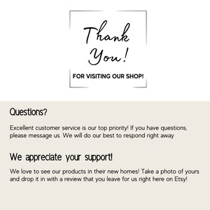K&ouml;nnte beinhalten: Vielen Dank! f&uuml;r den Besuch unseres Shops. Exzellenter Kundenservice ist unsere oberste Priorit&auml;t. Wenn Sie Fragen haben, senden Sie uns bitte eine Nachricht. Wir werden unser Bestes tun, um Ihnen schnellstm&ouml;glich zu antworten. Wir sch&auml;tzen Ihre Unterst&uuml;tzung! Wir lieben es, unsere Produkte in ihren neuen H&auml;usern zu sehen! Machen Sie ein Foto von Ihrem Kauf und hinterlassen Sie eine Bewertung auf Etsy!