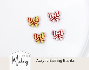 Baseball stud earring blank, sports bow acrylic earring blank, wholesale earring blank for jewelry maker, DIY earring, Softball bow blank