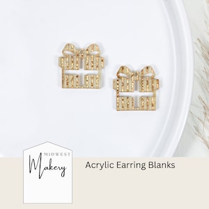 Gold Christmas Gift earring blanks, acrylic teardrop earring blank, Christmas present acrylic earring blank, white elephant jewelry supplies