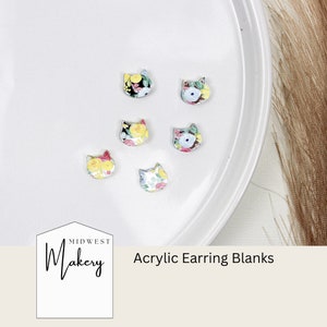 Cat earring blanks, Cat face acrylic earring blanks, wholesale earring blanks for jewelry makers, DIY stud earrings, kitten earring blanks