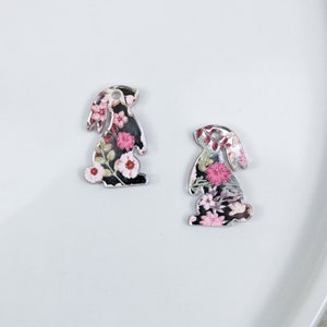 Bunny earring blanks, pink floral acrylic stud dangle earring, DIY blanks for jewelry makers, wholesale earring supplies, rabbit earrings