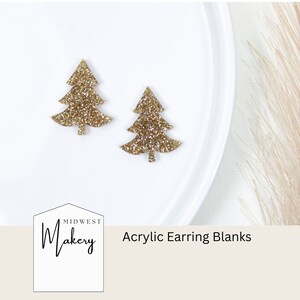 Gold Glitter Christmas tree earring blanks, acrylic earring blanks, Christmas acrylic earring blanks, jewelry supplies, wholesale blank