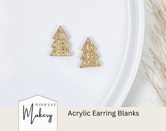 Ebauches de boucles d&#39;oreilles sapin de Noël en or, ébauches de boucles d&#39;oreilles acryliques de Noël, ébauches de bricolage pour les fabricants de bijoux, fournitures de boucles d&#39;oreilles en gros, clous pendants