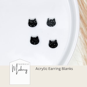 Black Cat earring blanks, Cat face acrylic earring blanks, wholesale earring blanks for jewelry, DIY stud earrings, Halloween earring blanks