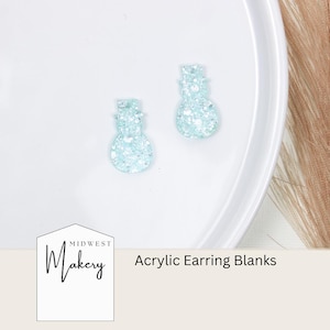 Snowman earring blanks, blue and white snowman acrylic earring blanks, Christmas glitter acrylic earring blanks, jewelry supplies, winter